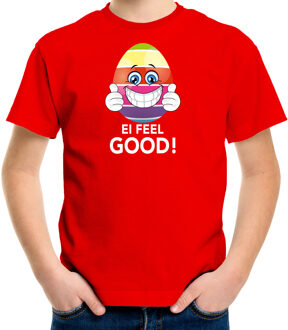 Bellatio Decorations Vrolijk Paasei ei feel good t-shirt / shirt - rood - heren - Paas kleding / outfit S (122-128)