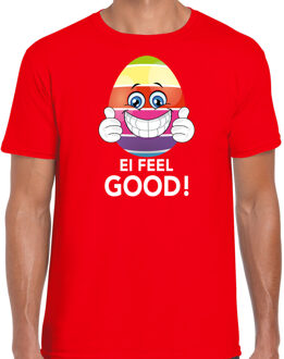 Bellatio Decorations Vrolijk Paasei ei feel good t-shirt / shirt - rood - heren - Paas kleding / outfit S