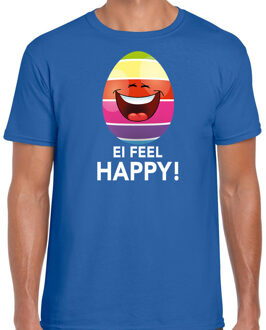 Bellatio Decorations Vrolijk Paasei ei feel happy t-shirt / shirt - blauw - heren - Paas kleding / outfit XL