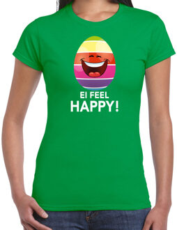 Bellatio Decorations Vrolijk Paasei ei feel happy t-shirt / shirt - groen - dames - Paas kleding / outfit XL