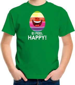 Bellatio Decorations Vrolijk Paasei ei feel happy t-shirt / shirt - groen - kinderen - Paas kleding / outfit XS (110-116)