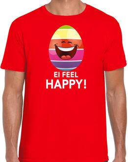 Bellatio Decorations Vrolijk Paasei ei feel happy t-shirt / shirt - rood - heren - Paas kleding / outfit 2XL
