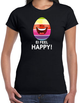 Bellatio Decorations Vrolijk Paasei ei feel happy t-shirt / shirt - zwart - dames - Paas kleding / outfit 2XL