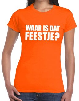 Bellatio Decorations Waar is dat feestje dames T-shirt oranje