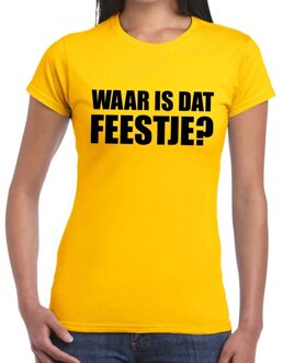 Bellatio Decorations Waar is dat feestje? tekst t-shirt geel dames 2XL