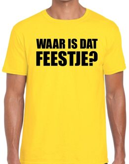 Bellatio Decorations Waar is dat feestje? tekst t-shirt geel heren 2XL