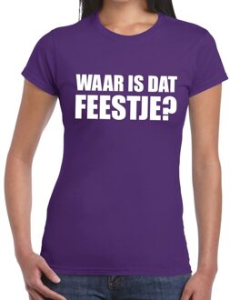 Bellatio Decorations Waar is dat feestje? tekst t-shirt paars dames 2XL