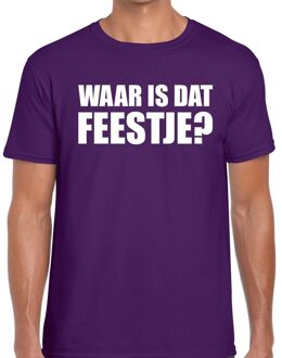 Bellatio Decorations Waar is dat feestje? tekst t-shirt paars heren 2XL