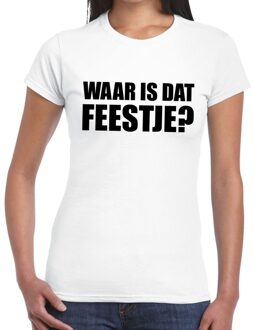 Bellatio Decorations Waar is dat feestje? tekst t-shirt wit voor dames