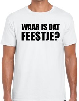 Bellatio Decorations Waar is dat feestje tekst t-shirt wit voor heren 2XL