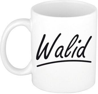 Bellatio Decorations Walid Naam koffiemok - beker - met sierlijke letters - wit - 300 ml - Cadeau - Heren