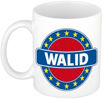 Bellatio Decorations Walid voornaam koffiemok - beker - wit/blauw - 300 ml - Cadeau - Heren - Collega - Vaderdag Multi