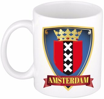 Bellatio Decorations Wapen van Amsterdam - beker - koffiemok - wit - 300 ml - stad