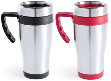 Bellatio Decorations Warmhoudbekers - 2x stuks - 500 ml - rood/zwart - Isoleerbekers - 18 cm - Koffie to go