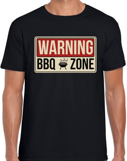 Bellatio Decorations Warning bbq zone t-shirt zwart - barbecue cadeau shirt voor heren - verjaardag / vaderdag kado 2XL