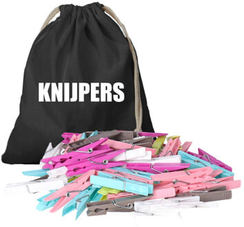 Bellatio Decorations Wasknijperzak canvas bedrukt met knijpers en 100 plastic wasknijpers