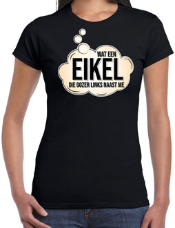 Bellatio Decorations Wat een eikel feest fun tekst t-shirt / shirt - zwart - voor dames - fun tekst / grappige shirts / outfit 2XL