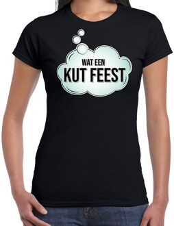 Bellatio Decorations Wat een kut feest fun tekst t-shirt / shirt - zwart - voor dames - fun tekst / grappige shirts / outfit XS