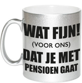 Bellatio Decorations Wat fijn dat je met pensioen gaat cadeau mok / beker zilver bedankt cadeau pensioen 330 ml