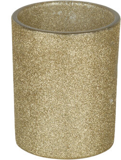 Bellatio Decorations Waxinelichtjeshouder - goud glitters - 8 x 10 cm - Kaarsenhouders
