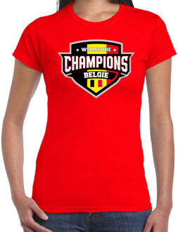 Bellatio Decorations We are the champions Belgie t-shirt met schild embleem in de kleuren van de Belgische vlag - rood - dames - Belgie supporter / Belgsich elftal fan shirt / EK / WK / kleding S