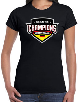 Bellatio Decorations We are the champions Deutschland t-shirt met schild embleem in de kleuren van de Duitse vlag - zwart - dames - Duitsland supporter / Duits elftal fan shirt / EK / WK / kleding L