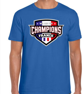 Bellatio Decorations We are the champions France t-shirt met schild embleem in de kleuren van de Franse vlag - blauw - heren - Frankrijk supporter / Frans elftal fan shirt / EK / WK / kleding L
