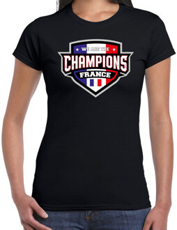 Bellatio Decorations We are the champions France t-shirt met schild embleem in de kleuren van de Franse vlag - zwart - dames - Frankrijk supporter / Frans elftal fan shirt / EK / WK / kleding M