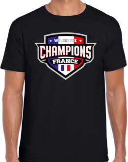 Bellatio Decorations We are the champions France t-shirt met schild embleem in de kleuren van de Franse vlag - zwart - heren - Frankrijk supporter / Frans elftal fan shirt / EK / WK / kleding M