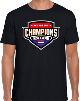 Bellatio Decorations We are the champions Holland t-shirt met schild embleem in de kleuren van de Nederlandse vlag - zwart - heren - Nederland supporter / Nederlands elftal fan shirt / EK / WK / kleding 2XL