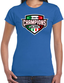 Bellatio Decorations We are the champions Italia t-shirt met schild embleem in de kleuren van de Italiaanse vlag - blauw - dames - Italie supporter / Italiaans elftal fan shirt / EK / WK / kleding M