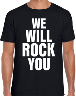 Bellatio Decorations We will rock you fun tekst t-shirt zwart heren