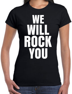 Bellatio Decorations We will rock you t-shirt zwart dames - fun / tekst shirt - rockmuziek / glamrock shirts voor vrouwen XL