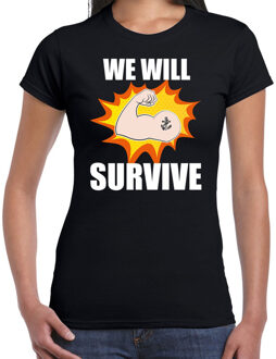 Bellatio Decorations We will survive t-shirt crisis zwart voor dames XS