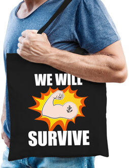 Bellatio Decorations We will survive tas coronacrisis zwart voor heren - Feest Boodschappentassen