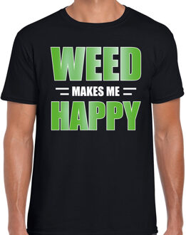 Bellatio Decorations Weed makes me happy t-shirt / kleding zwart voor heren