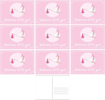 Bellatio Decorations Welcome little girl ansichtkaart - 10x - wenskaart - geboorte - geboren - kraamcadeau - A5 - roze