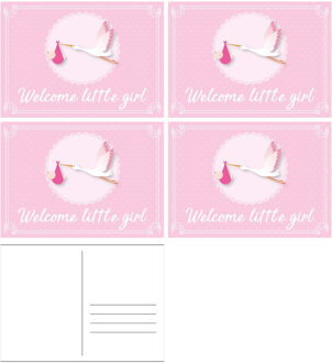 Bellatio Decorations Welcome little girl ansichtkaart - 5x - wenskaart - geboorte - geboren - kraamcadeau - A5 - roze