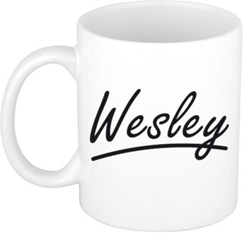 Bellatio Decorations Wesley Naam koffiemok - beker - met sierlijke letters - wit - 300 ml - Cadeau - Heren