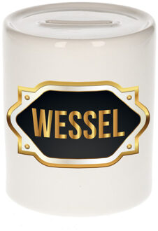 Bellatio Decorations Wessel naam / voornaam kado spaarpot met embleem - Naam spaarpotten Multikleur