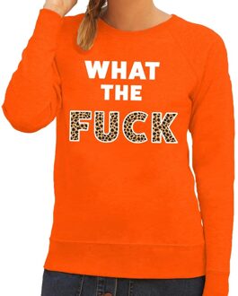 Bellatio Decorations What the Fuck tekst sweater oranje dames - dames trui What the Fuck tijgerprint - oranje kleding 2XL