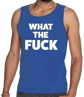 Bellatio Decorations What the Fuck tekst tanktop / mouwloos shirt blauw voor heren 2XL