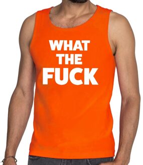 Bellatio Decorations What the Fuck tekst tanktop / mouwloos shirt oranje voor heren