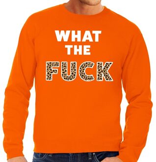 Bellatio Decorations What the Fuck tijgerpint tekst sweater oranje heren - heren trui What the Fuck tijgerpint - oranje kleding 2XL