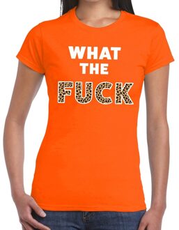 Bellatio Decorations What the Fuck tijgerprint tekst t-shirt oranje dames - dames shirt What the Fuck - oranje kleding 2XL