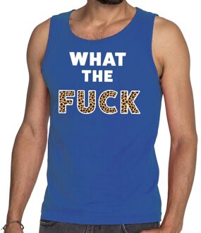 Bellatio Decorations What the fuck tijgerprint tekst tanktop / mouwloos shirt blauw 2XL