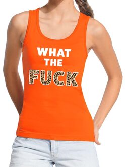 Bellatio Decorations What the Fuck tijgerprint tekst tanktop / mouwloos shirt oranje dames - dames singlet What the Fuck tijgerprint - oranje kleding L