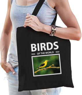 Bellatio Decorations Wielewaal vogel tasje zwart volwassenen en kinderen - birds of the world kado boodschappen tas