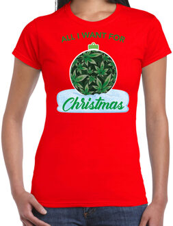 Bellatio Decorations Wiet Kerstbal shirt / Kerst t-shirt All i want for Christmas rood voor dames - Kerstkleding / Christmas outfit 2XL