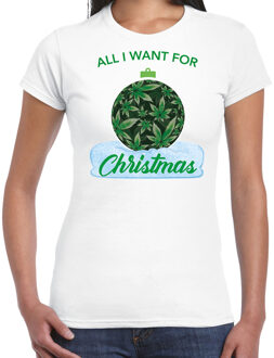 Bellatio Decorations Wiet Kerstbal shirt / Kerst t-shirt All i want for Christmas wit voor dames - Kerstkleding / Christmas outfit 2XL